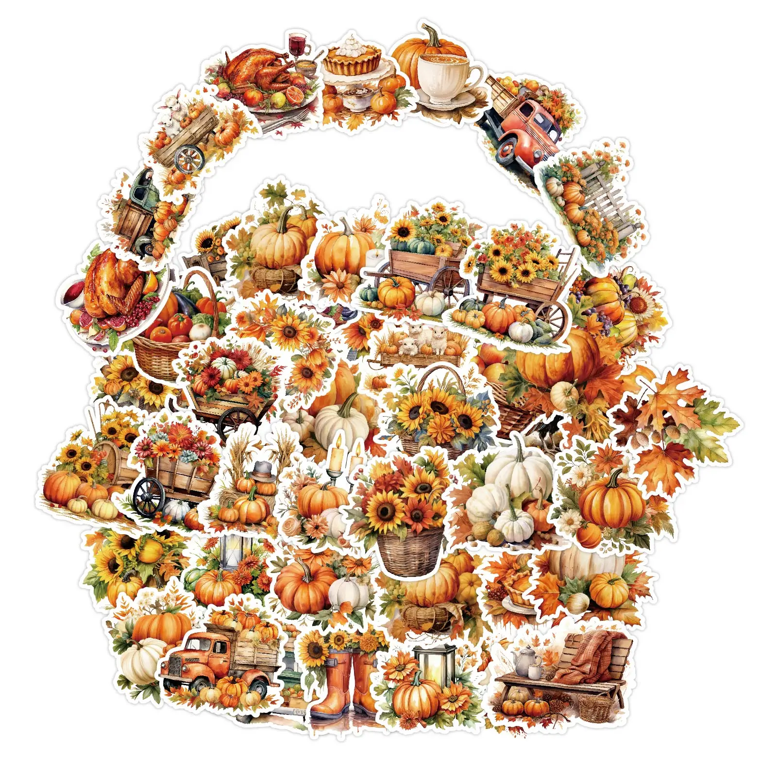 50 Uds. De pegatinas de Acción de Gracias, suministros para fiestas, diseño de calabaza y pavo, etiquetas de sellado para cosecha de otoño, diario, decoración para teléfono portátil
