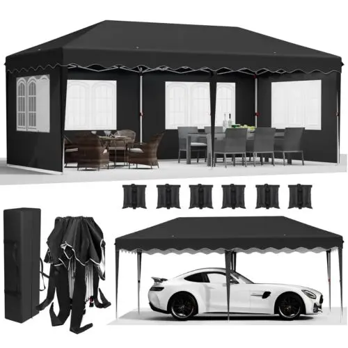 NONE Pavillon Popup Pavillon 3x6m wasserdicht zusammen klappbarer Pavillon Garten zelt Party zelt mit 4 Seitenwänden 6 Sandsack uv50 höhen verstellbar 6