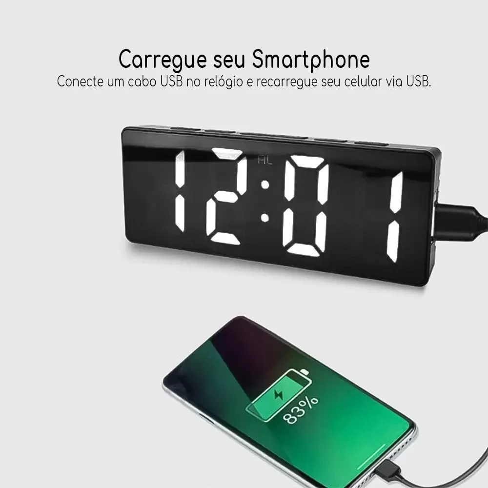 Despertador Digital LED com Termômetro e Luz Noturna para Quarto, Escritório e Viagem