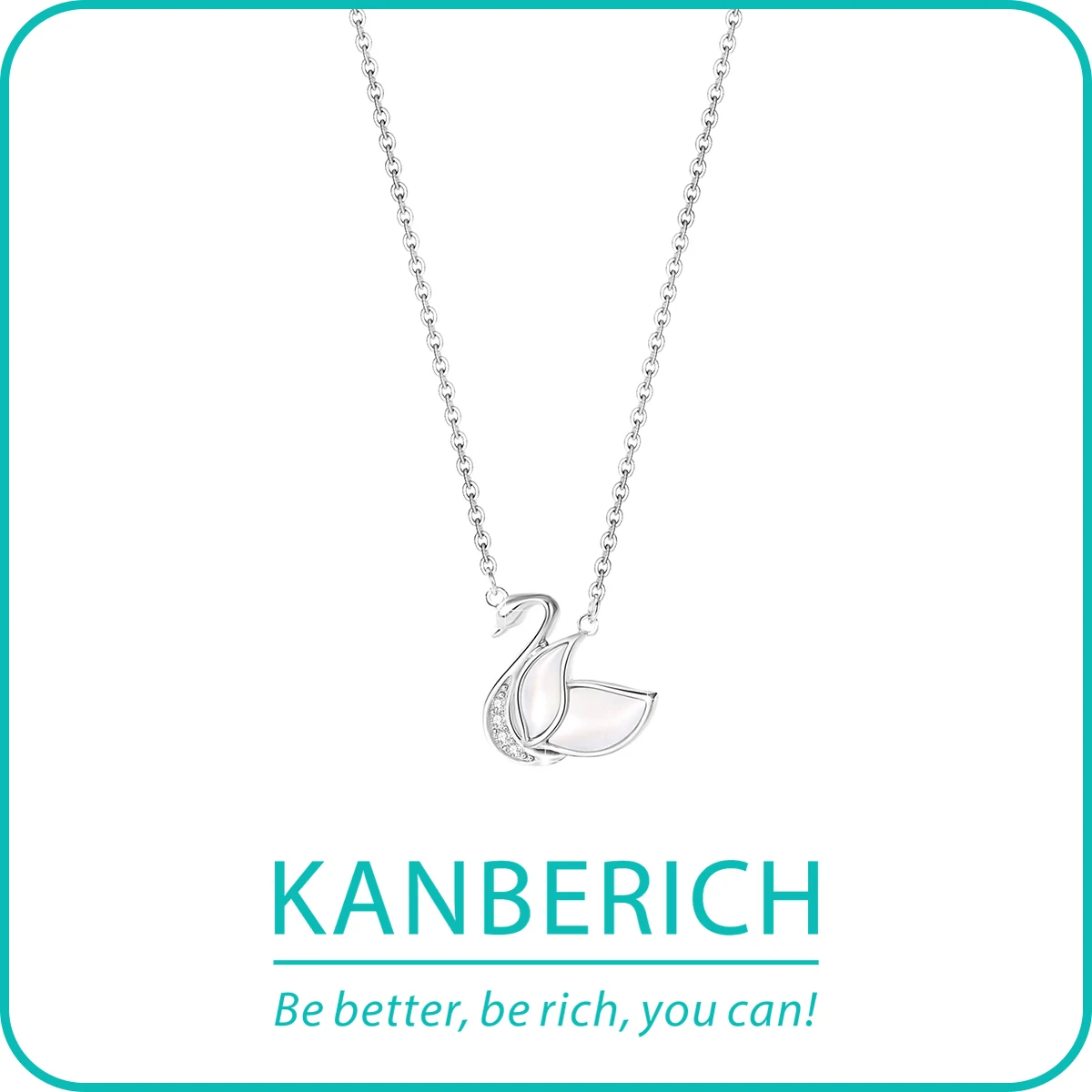 

Kanberich S925 Real Sterling Silver Cubic Zirconia Seashell White Swan Pendant Necklace Clavicle Chain