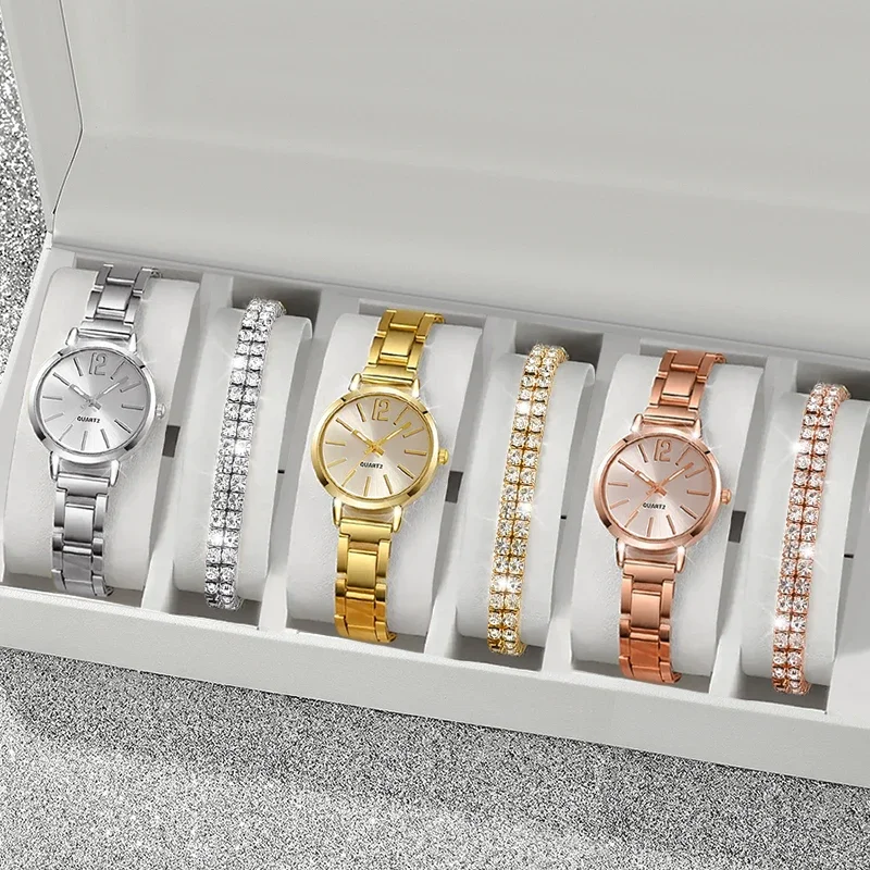6 pieces/2 pieces new style of girls' fashion quartz watch set versatile daily wear party Valentine's day party Easter Ramadan H