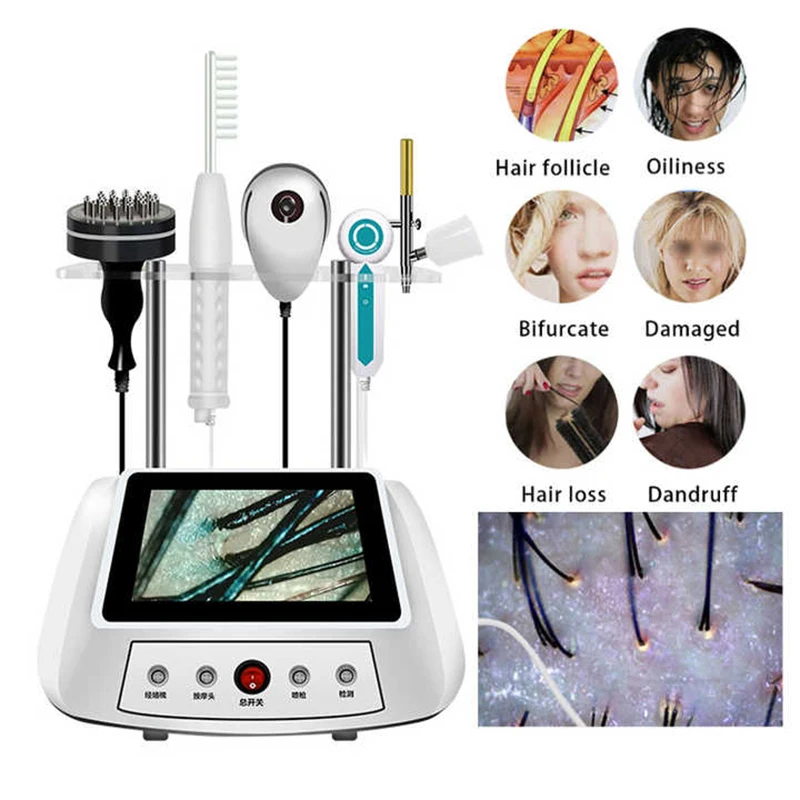 Trending 5 in 1 Scalp Care HD Hair Health Detection Machine Oxygen Spray Electro & Thermo Comfort Hair Dryness Improving Salon