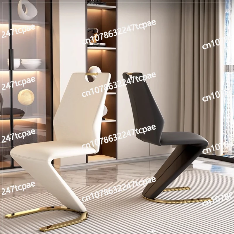 

Kitchen Dining Room Furniture High-end Leather Living Room Chair Modern Luxury Curved High Back Dining Chair Cream Upholstery