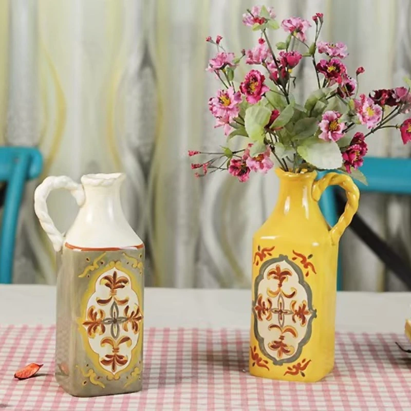 European Vases Retro Hand-painted Ceramic Vase Flower Cutter Hydroponic Water Raising Home Decoration Room Decoration Jarrones