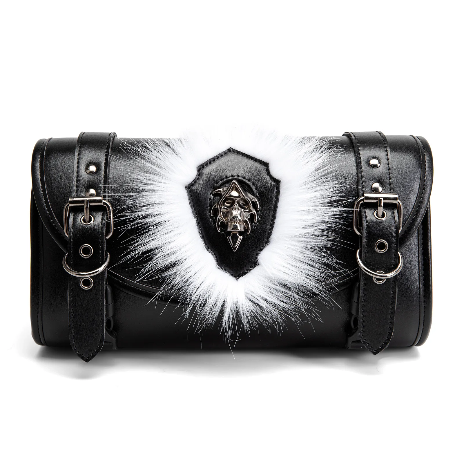 Pu Vintage Punk Style Modified Motorcycle Front Bag Motor Rider Equipment Storage Hanging Bag Steampunk Cosplay Props Skull Logo