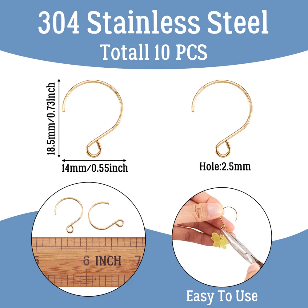 10pcs 304 Stainless Steel Earring Hooks Findings with Horizontal Loop Ear Hook Earrings Clasps For DIY Jewelry Making