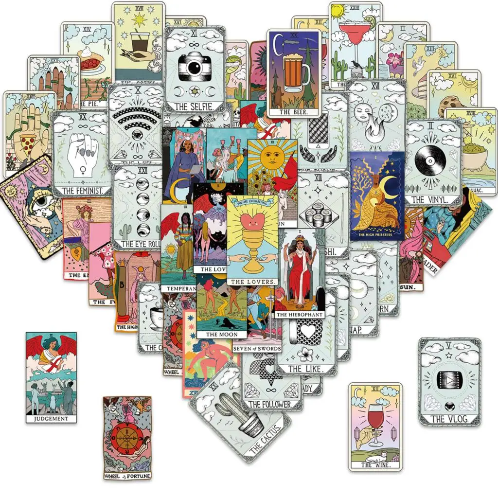 50pcs Cartoon Tarot Card Stickers Aesthetic Graffiti Skateboard Waterproof Luggage DIY Laptop Car Stickers Decals Kids Toy