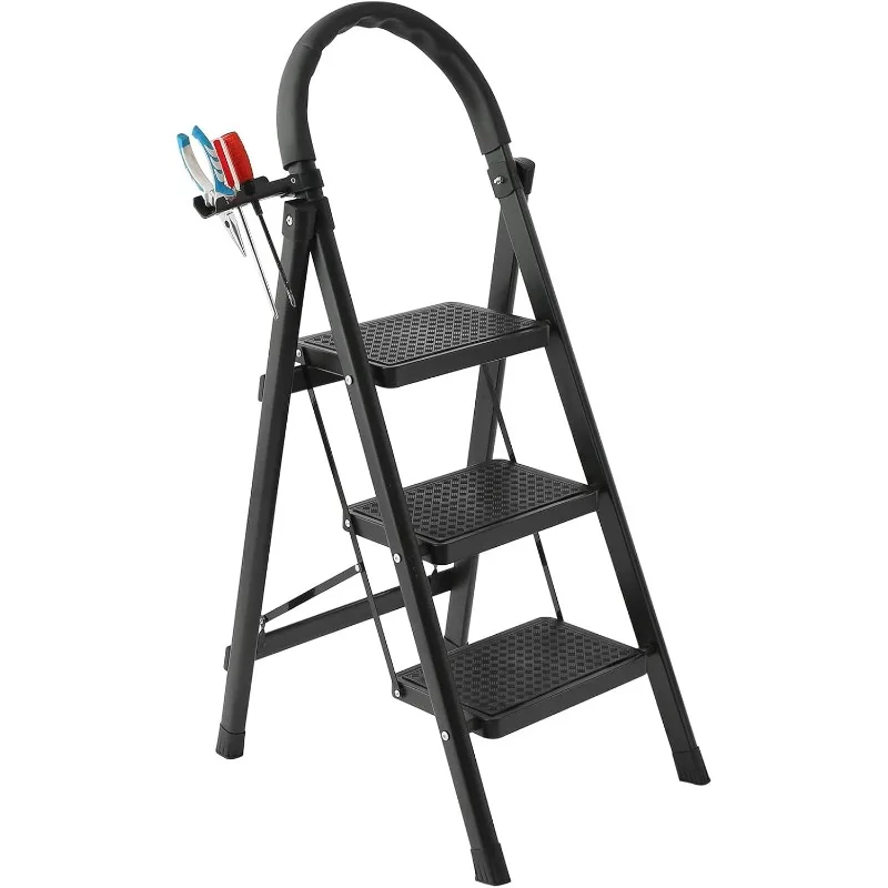 

Ladder 3 Step Folding, 330lbs Load Capacity 3 Ladder with Handrails, Step Stools for Adults with Anti-Slip Pedal