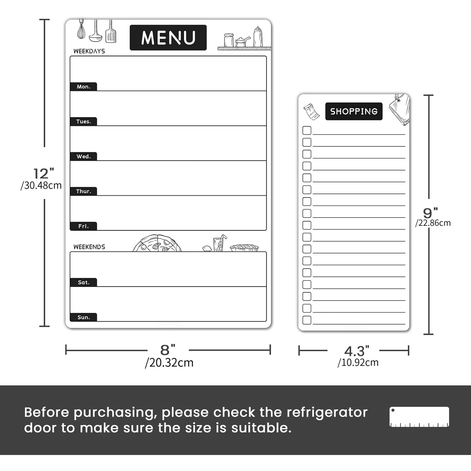 Magnetic Dry Erase Menu Board Fridge, Weekly Meal Planner Whiteboard Set Kitchen Refrigerator - Includes 1 Grocery List, 3 Marke
