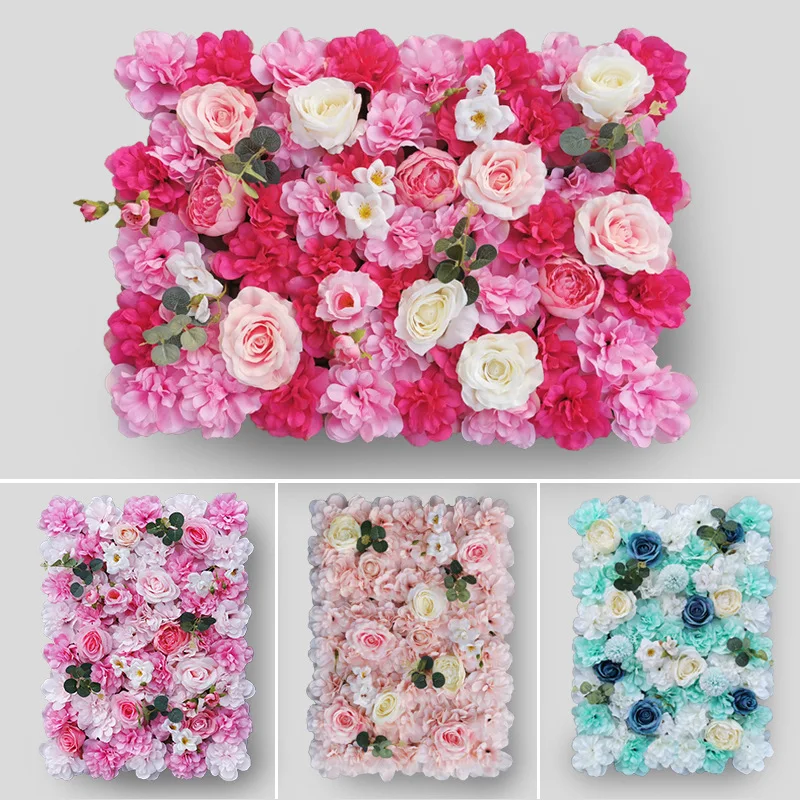 Flower Wall Panel Floral Backdrop Silk Artificial Rose Wall Faux Flower Panel for Wedding Party Birthday Room Home Decor 60*40cm