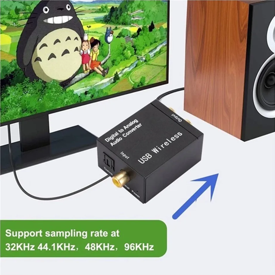 Conversor de áudio digital para analógico, RCA, R e L Saída, DAC Amplificador Box, Coaxial Óptico, SPDIF, ATV Decodificador