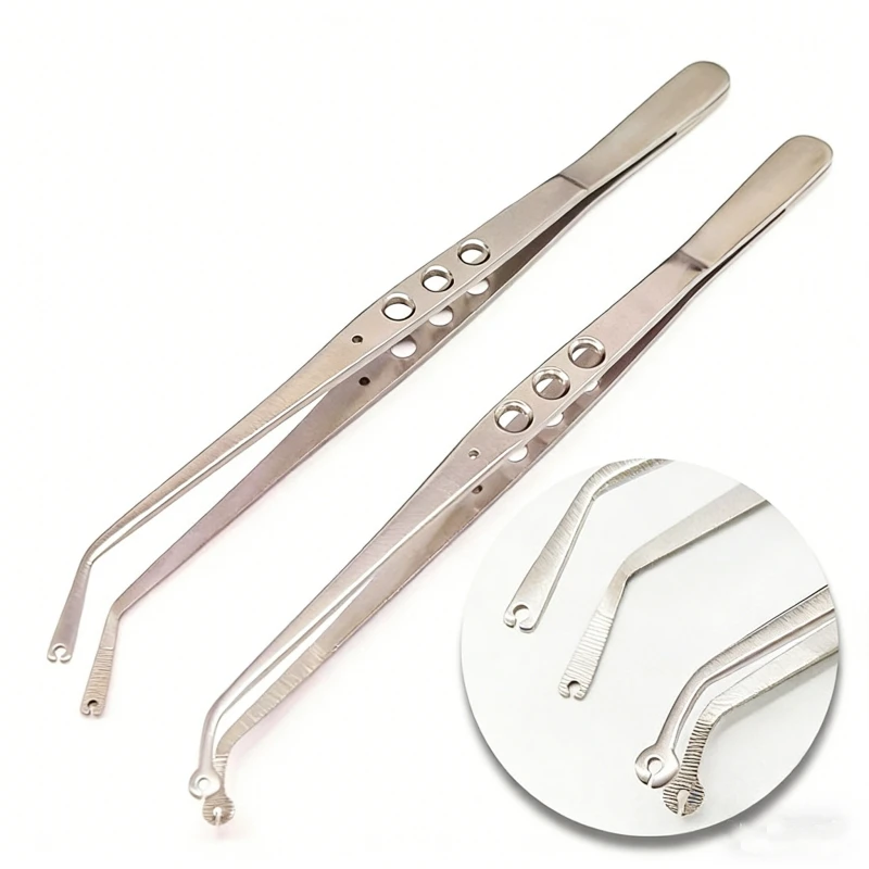 Dental Surgical Stitching Tweezer Cotton Dressing Forcep Suture Tweezer Serrated Tip With Hole Surgical Needle Tweezers