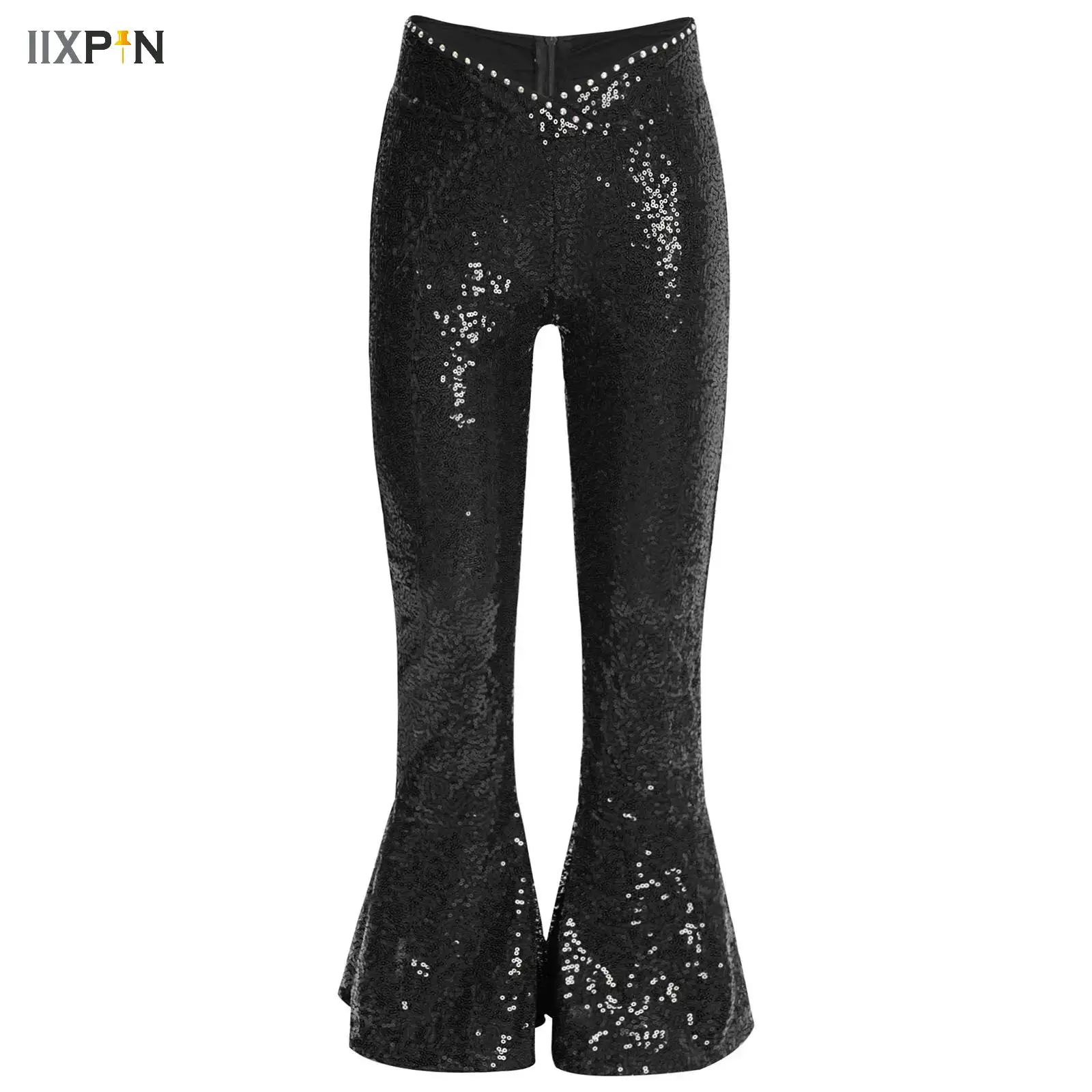 

Kids Sequin Belly Dance Flare Pants Girls Athletic Bell Bottoms Jazz Modern Street Hip Hop Performance Competition Dance Costume