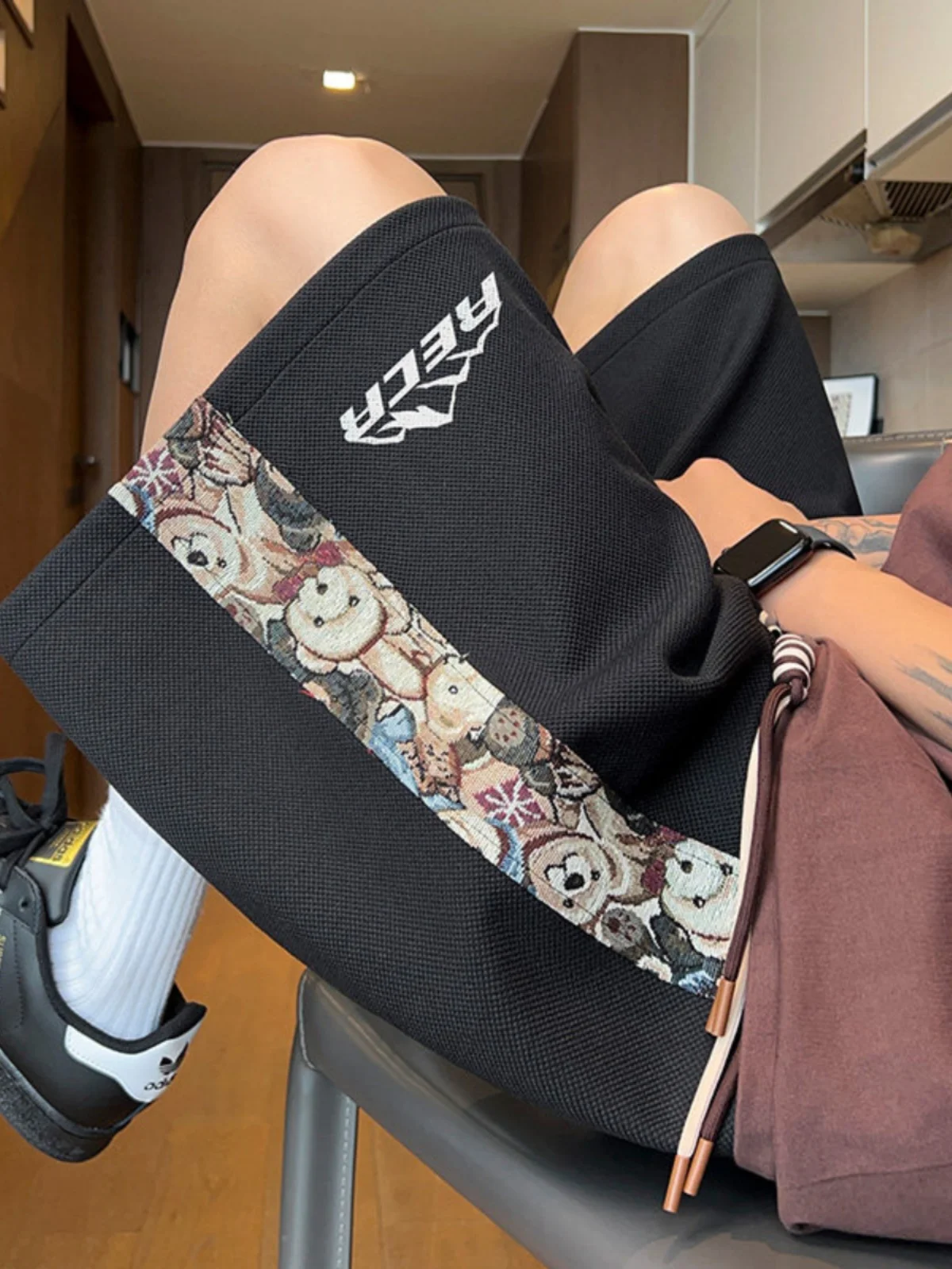 

Мужские летние модные повседневные брюки Bla Sports с принтом медведя, свободный крой, эластичный пояс, молодежный стиль, пляжная одежда, тонкая модель