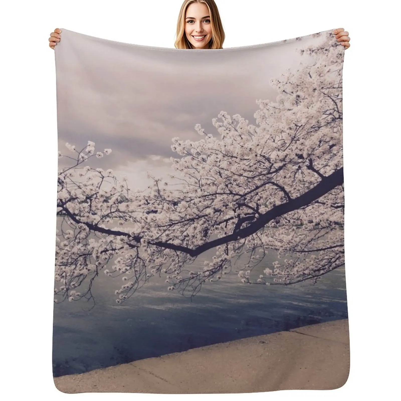 

Cherry Blossom Branch Throw Blanket Softest Cute Plaid Nap Blankets