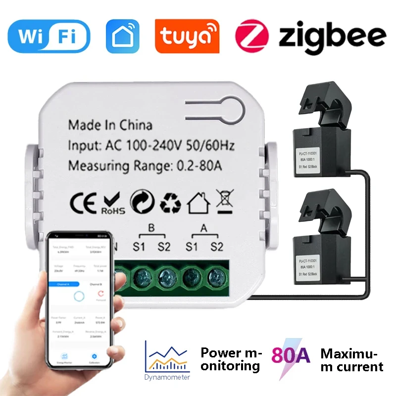 Kompaktowy licznik energii System solarny PV Tuya ZigBee miernik zużycia energii kontrola aplikacji Monitor zasilania z CT