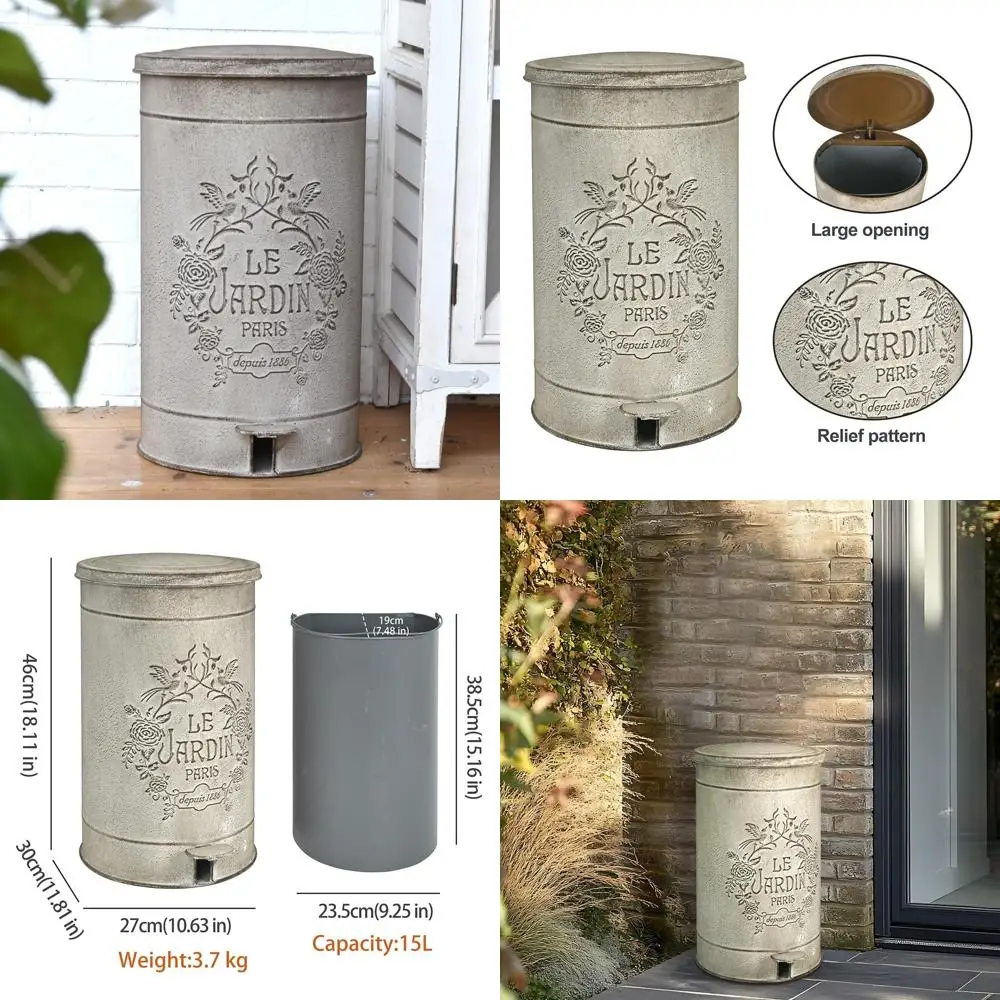 Bote de basura de metal comercial para exteriores con pedal, capacidad de 15 l/4 galones, ideal para centros comerciales y oficinas