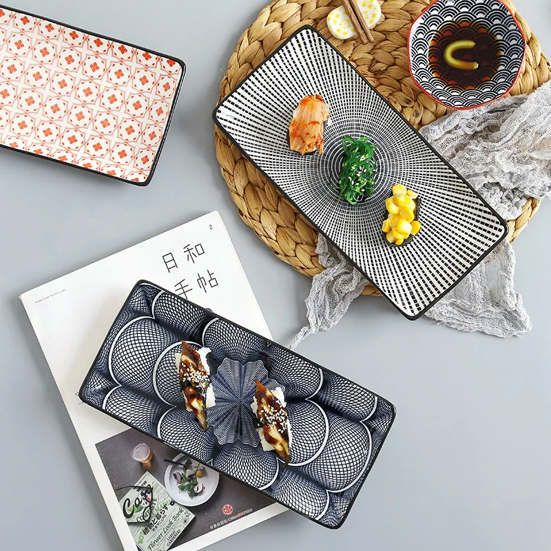 Crockery Party Dinner Dishes Tableware Set Japanese Sushi Plate Creative Underglaze Rectangular Dish Household Cold Plates 1 PC