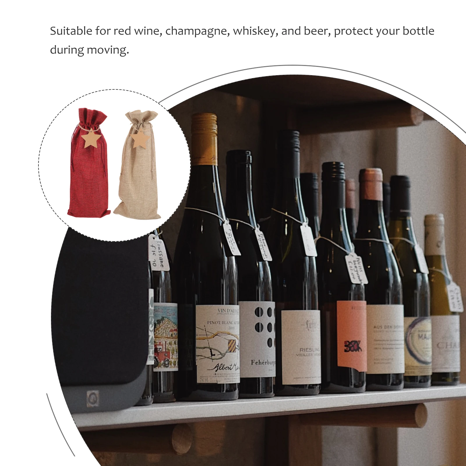 

1Set Drawstring Wine Bag Sturdy Linen Pouch for Red Wine Whiskey Beer Christmas Wedding New Year Gift Bags with Drawstring