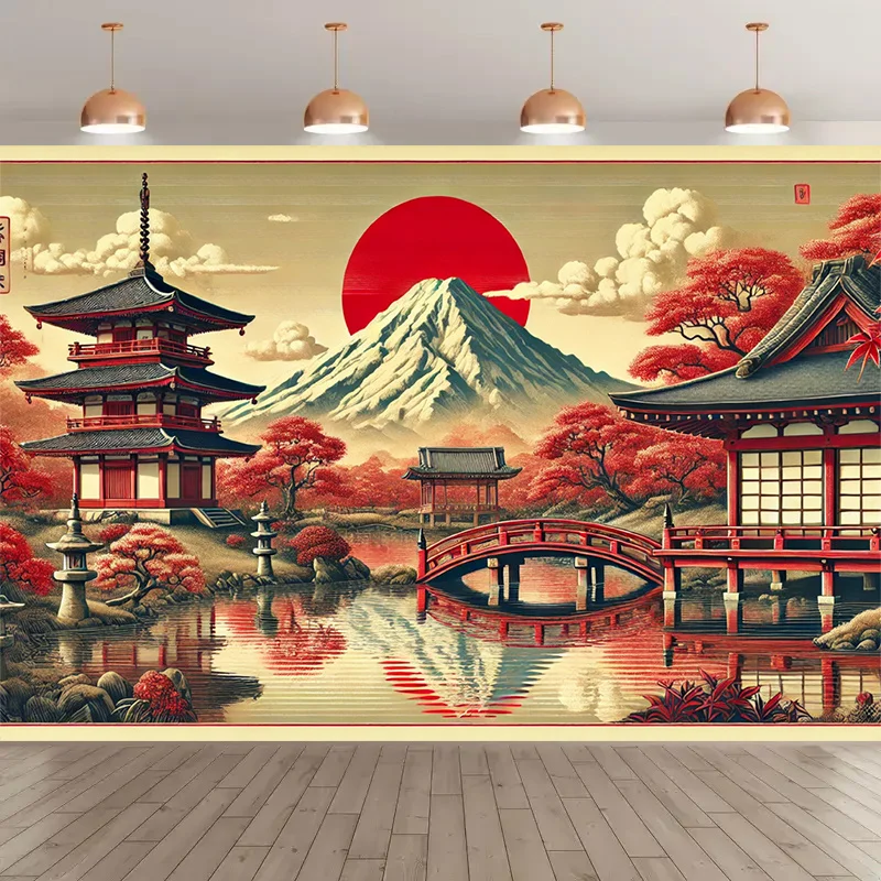 1pc Mount Fuji Japanese Scenery Tapestry - Polyester fabric, machine washable, suitable for indoor/outdoor party decoration