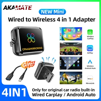 Adapter 4w1 Bezprzewodowy CarPlay Android Auto dla iPhone'a Airplay Android Phone Mirrolink Bluetooth Adapter z przewodowego na bezprzewodowy