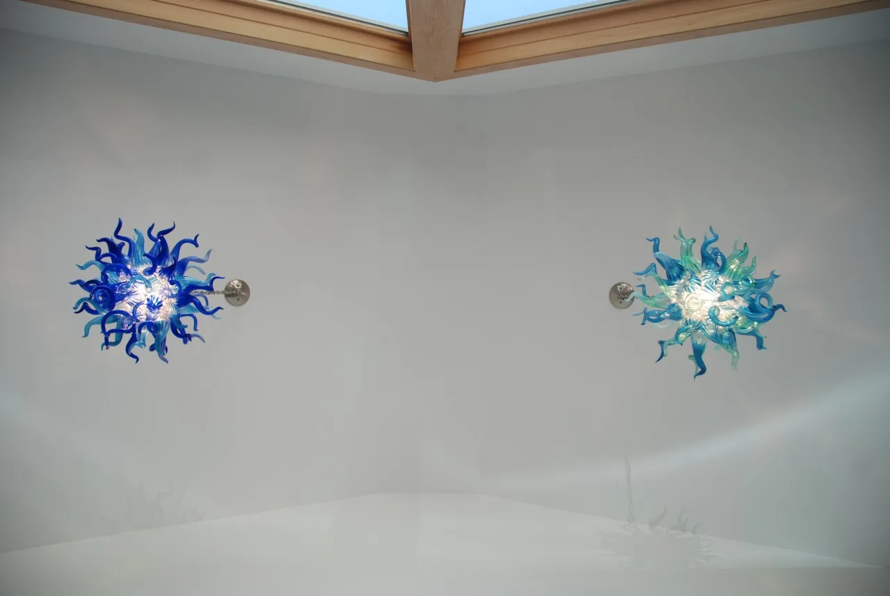 

Hand Blown Glass Chandelier Restaurant Bar High Ceiling Dome Pendant Lamps Blue Turquoise Color Chain Nordic Style Lights