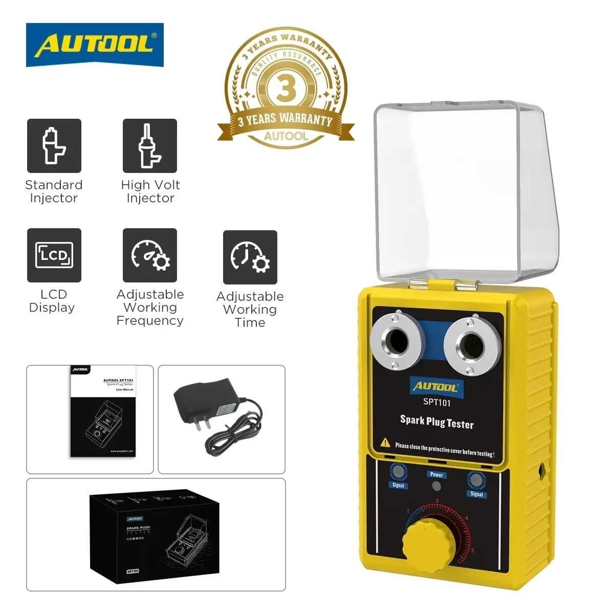 

AUTOOL SPT101 Spark Plug Tester Auto Adjustable Dual-Hole Detection 220V for Engine Ignition Performance Check