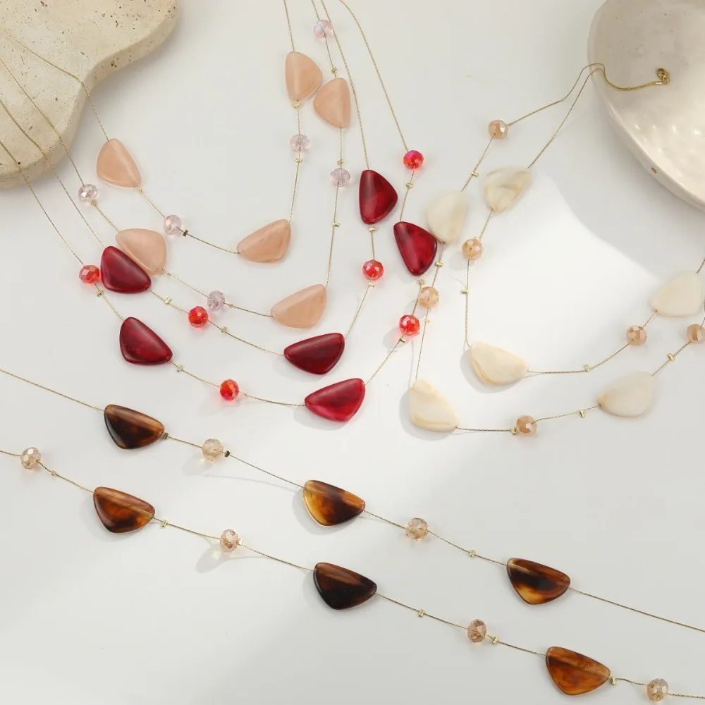 2026 New Stainless Steel and Resin Women's Layered Necklace, High-End Fashion INS Style Jewelry