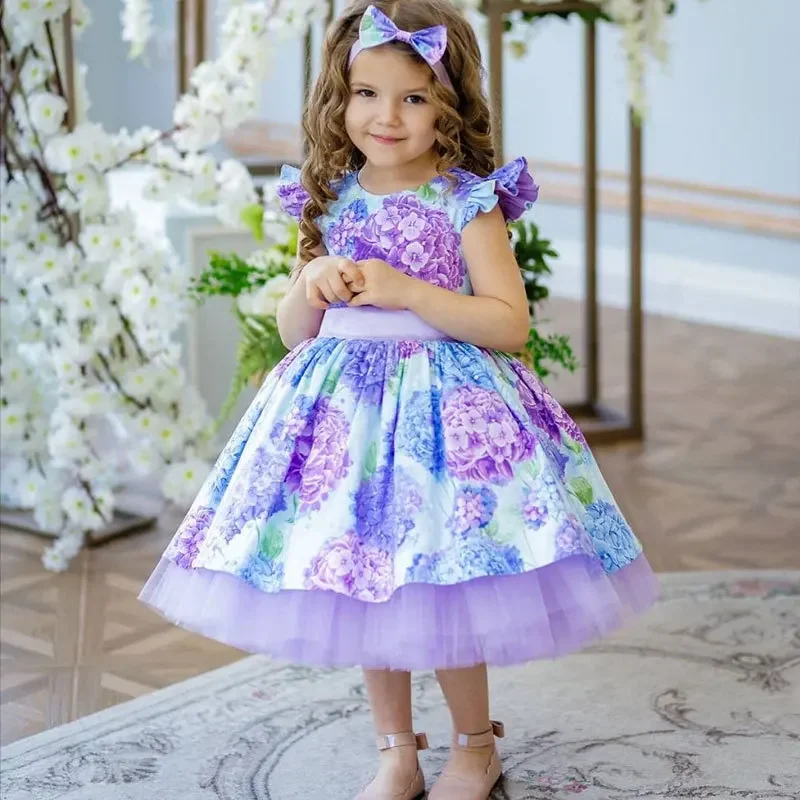 Lolita Girl kid's dress Floral Print Christmas children dresses Lace Birthday Wedding Princess flower girl dresses 3-8 Years