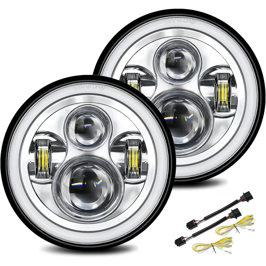 

2pcs 7 inch Round LED Headlight with DOT Approval for Enhanced Visibility and Safety Integrated DRL and Turn Signal Functionali