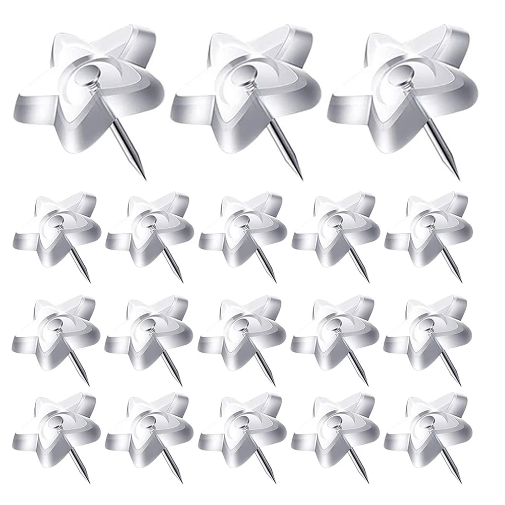 

50pcs Five-pointed Star Thumbtack Clear Push Pins for Wall Hanging Flat Head Plastic Tacks Cork Board Pins