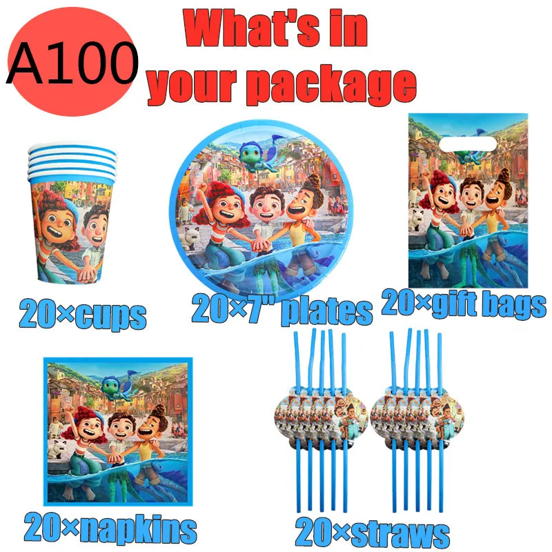 Disney Luca Theme Birthday Party Supplies Cups Plates Gift bags Kids Boy Girl Birthday Party Decoration Disposable Tableware Set