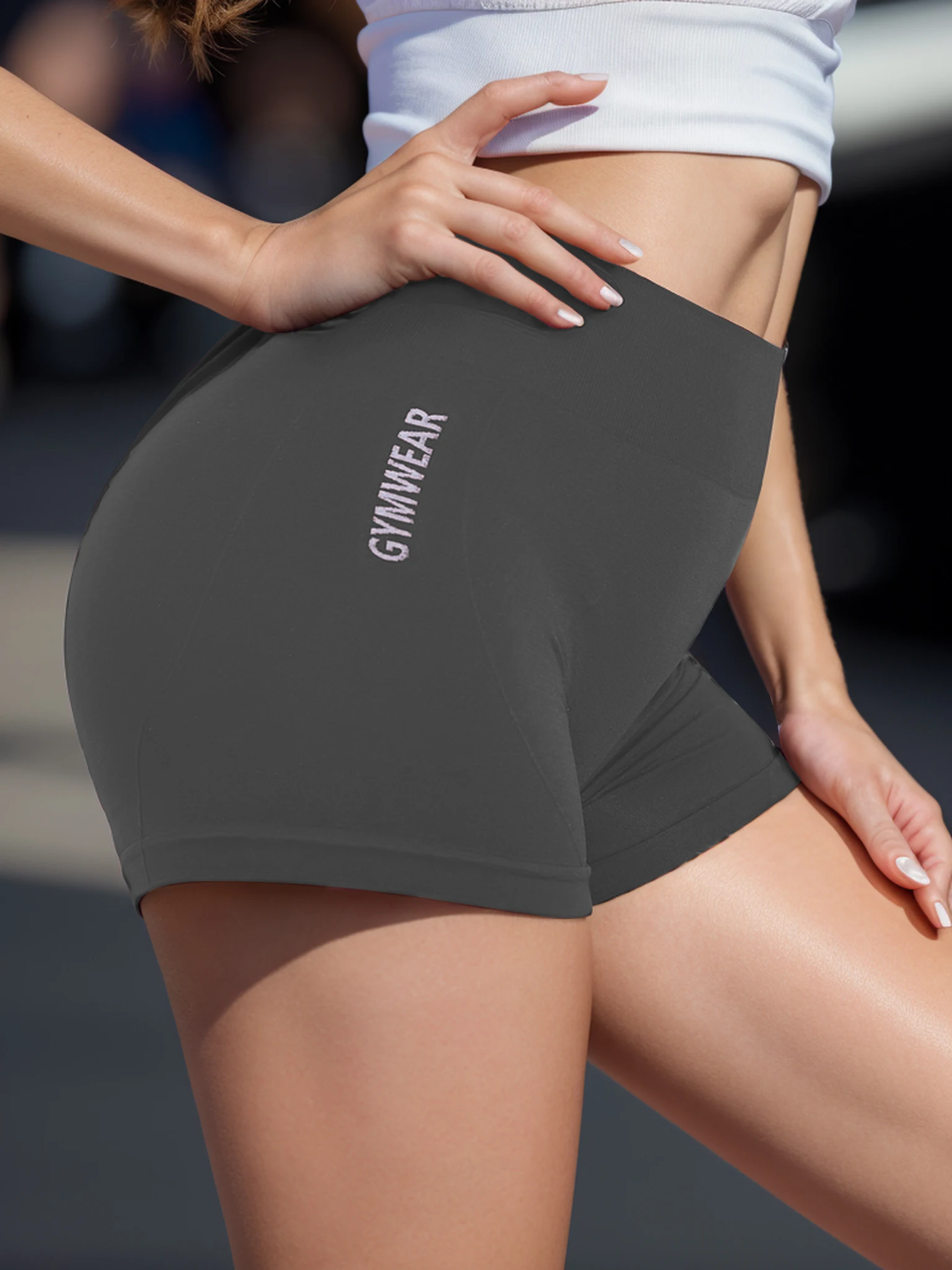 Fitness-Shorts für Damen, eng, Radfahren, Yoga, atmungsaktiv, Sporthose, hohe Taille – Detail 22