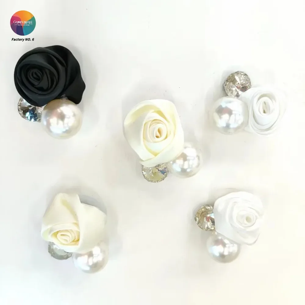 Spring Yarn Rose Cloth Sticker Sweet Girl Flower Pearl DIY Hair Accessories Hairpin Jewelry Clothing Shoes and Socks Accessories