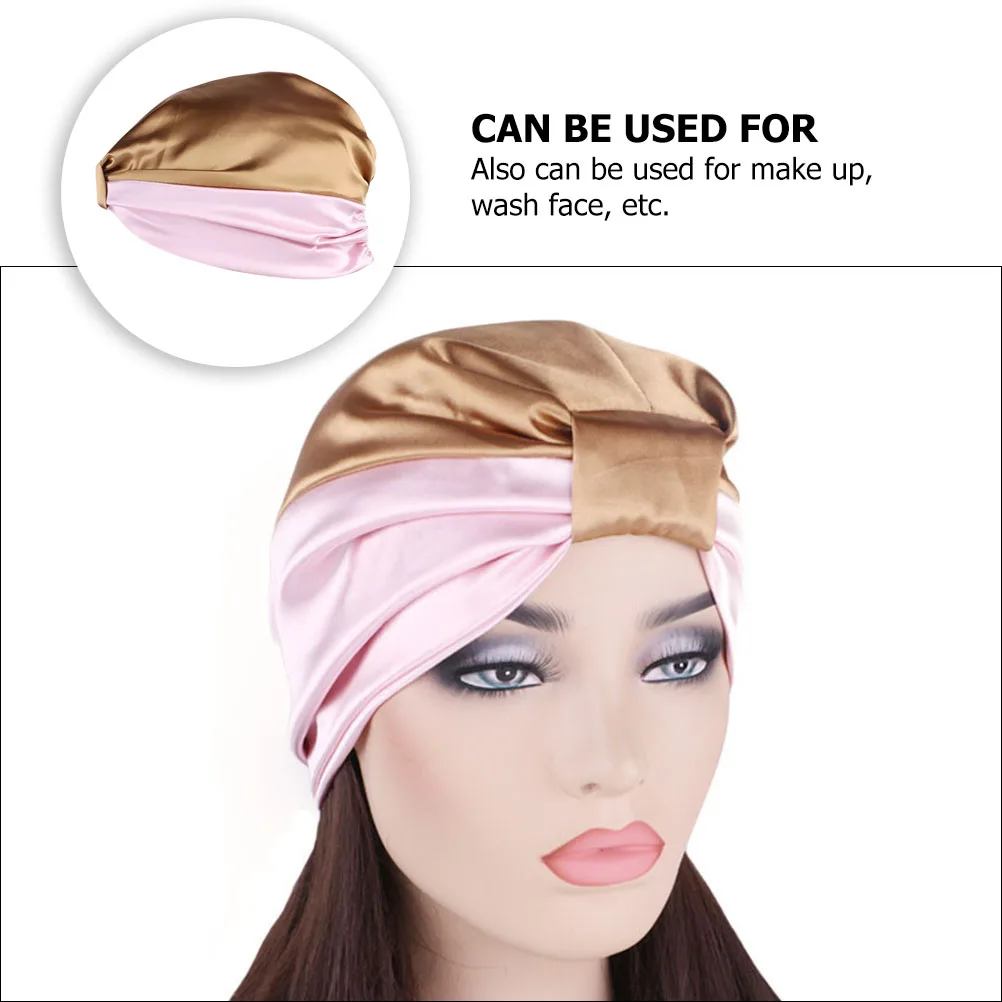 Polyester Night Bonnet Double layer Satin Sleep Head Cover Women Pink Elastic Bath Cap Hair Care Anti frizz Comfortable