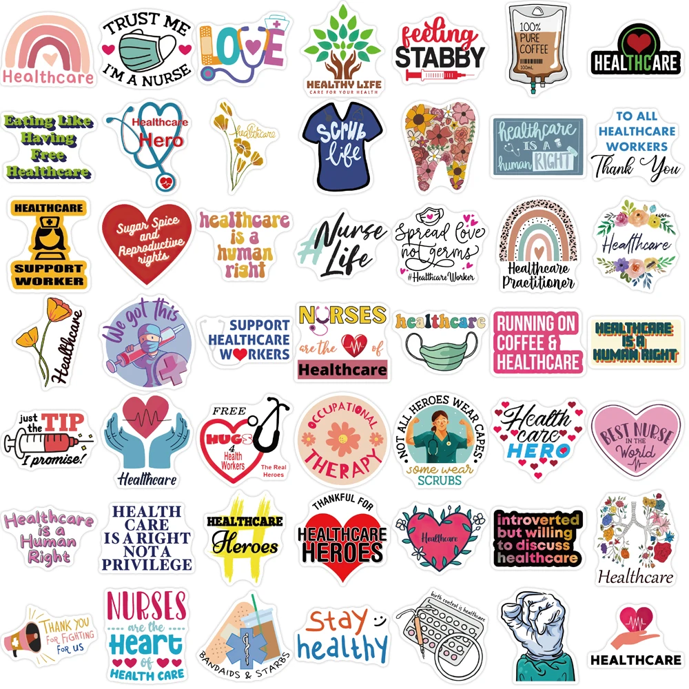 52PCS Healthcare Stickers For Medical Personnel Laptop Bicycle Guitar Skateboard Sticker Kid DIY Graffiti Waterproof Decals