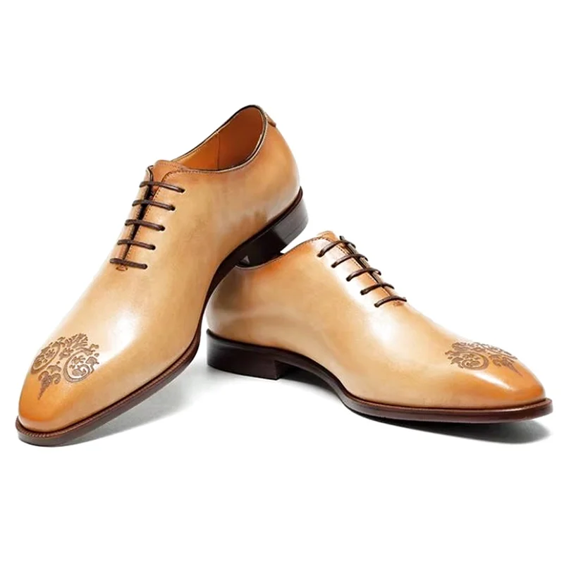 One-piece Full-grain Leather Shoes For Men Italian Lace-up Business Formal Shoes Oxford Shoes Carved Men's Shoes For Wedding