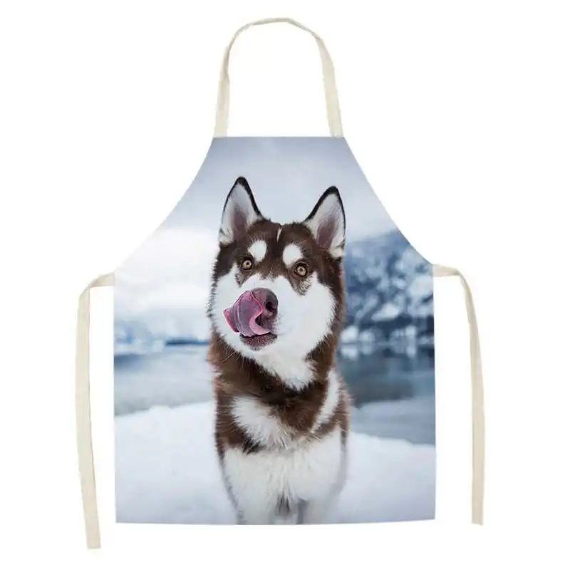 Cute cute dog Print apron Kitchen  Linen Sleeveless Home Cleaning Stain  Cooking Baking Accessories 47X38CM 68X55CM