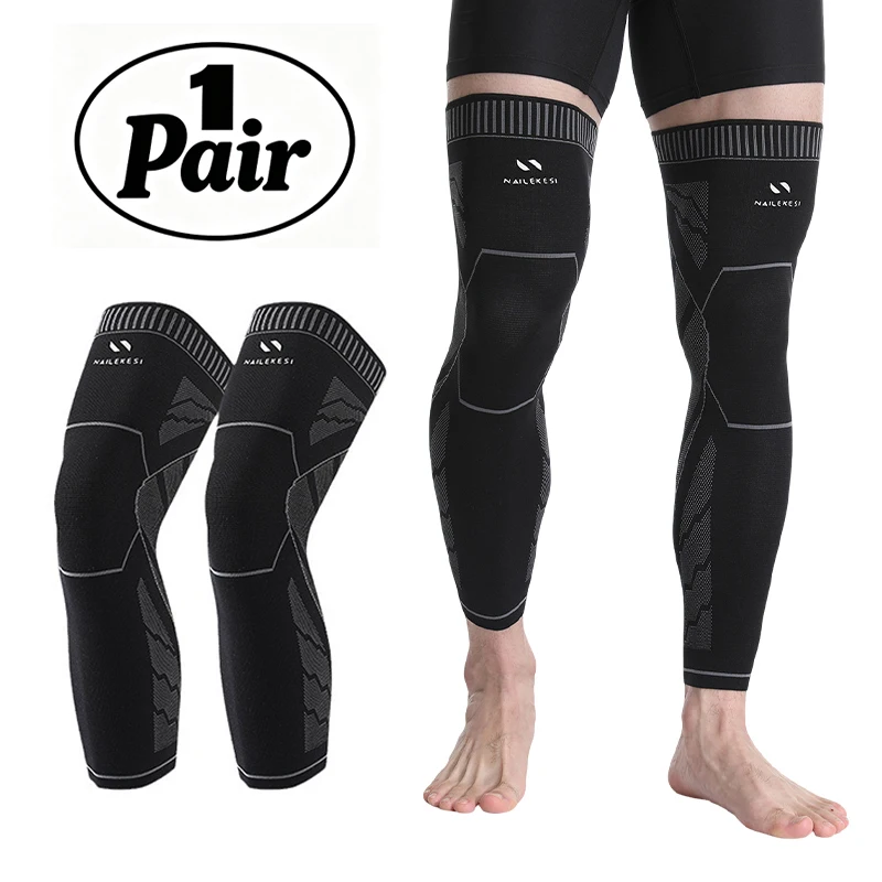 1 Pair Full Leg Compression Sleeves for Men and Women Long Knee Brace Support for Running Basketball Cycling Workout Sports