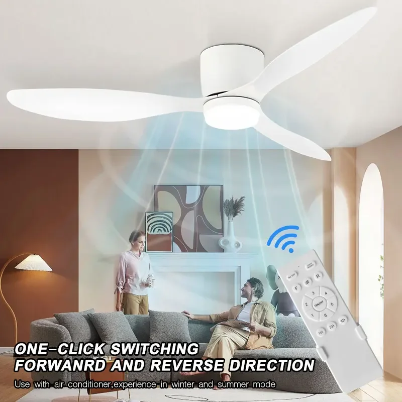 Ventilatori da soffitto a LED da 42/52 pollici per interni con controllo remoto per plafoniere da soggiorno per camera da letto con luce a LED motore a corrente continua nero bianco