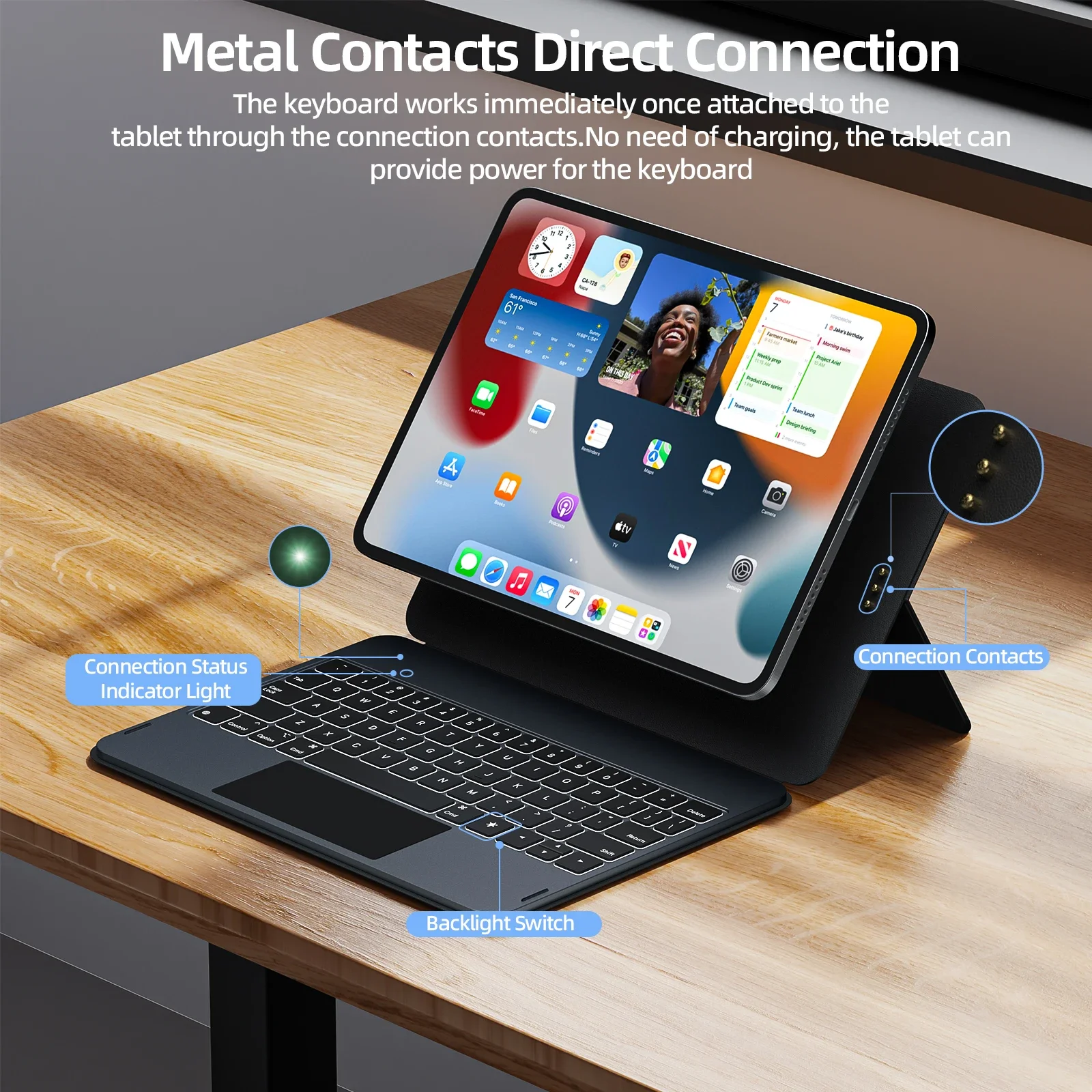 Magic Keyboard Case for iPad Pro 11 2024 iPad Air 4 5 6 Smart Pogo Pin Direct Connection Multi-Touch Trackpad Keyboard