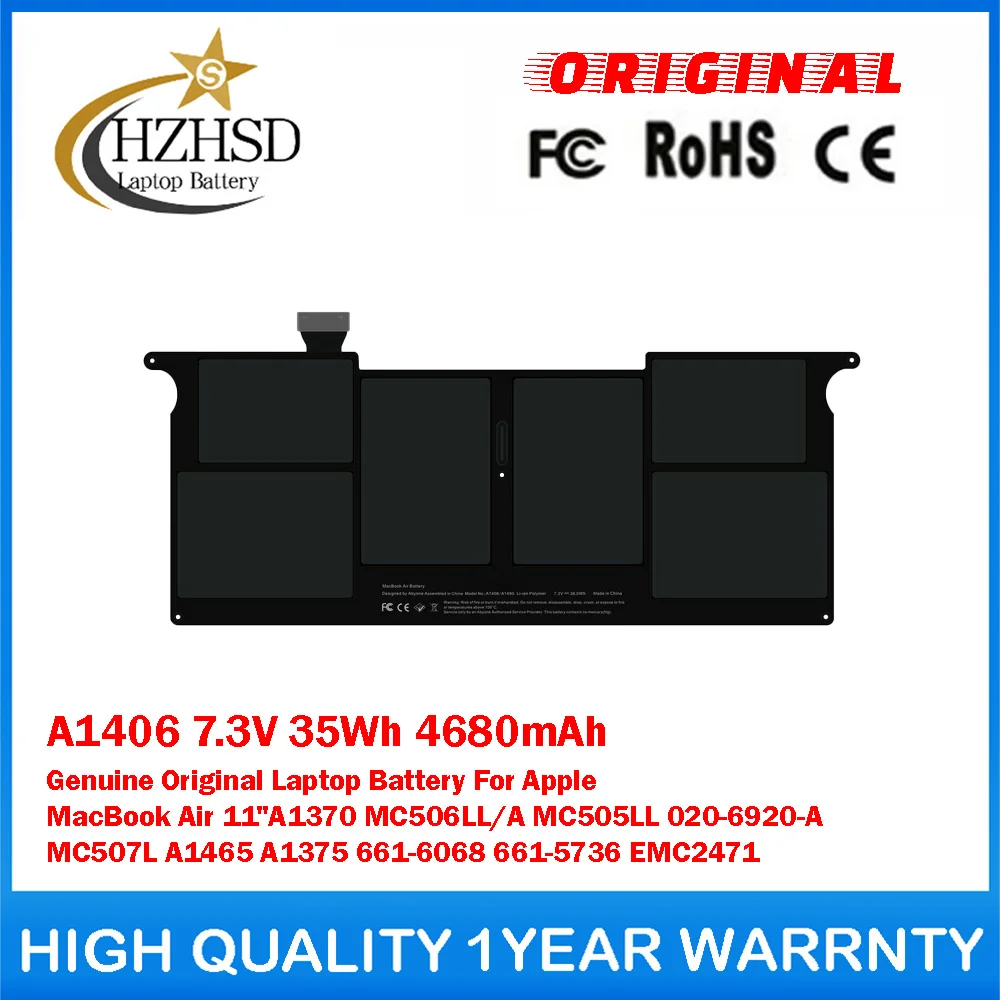 

A1406 7.3V 35Wh 4680mAh Genuine Original Laptop Battery For Apple MacBook Air 11"A1370 MC506LL/A MC505LL 020-6920-A MC507L A1465