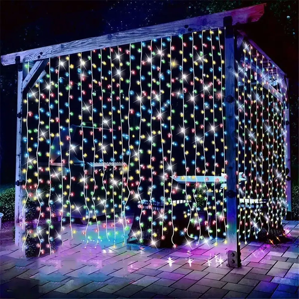 Imagem -04 - Solar Led Cortina Luz Guirlanda ao ar Livre Decorações de Árvore de Natal Enfeites de Ano Novo Luzes de Corda 2023 2024