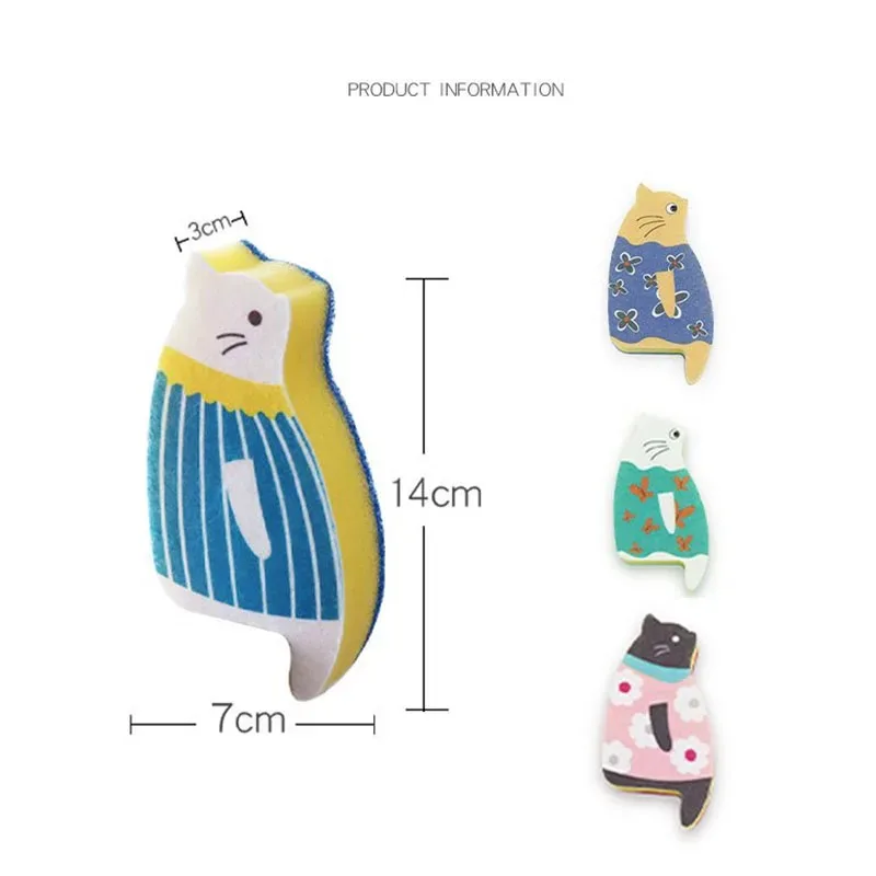 Kitchen Dishwashing Sponge Cat Cute Cartoon Dishwashing Cloth Cleaning Products Kitchen Supplies Japanese  Cleaning Supplies