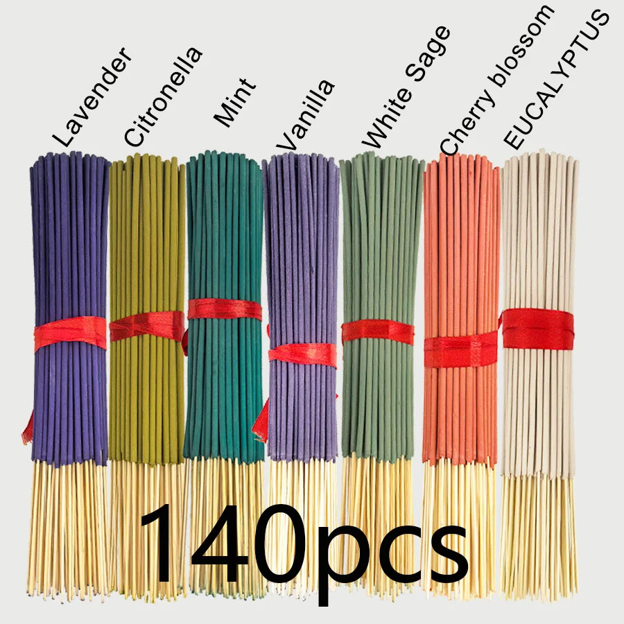7 Sets mit je 140 Räucherstäbchen, Erhältlich in vier Saison-Sets: Rose, Lavendel, Sandelholz, Jasmin, Minze, Kirschblüten, Kräuter und Drachenblut-Holz, mit je 20 Stäbchen pro Packung, Geeignet für
