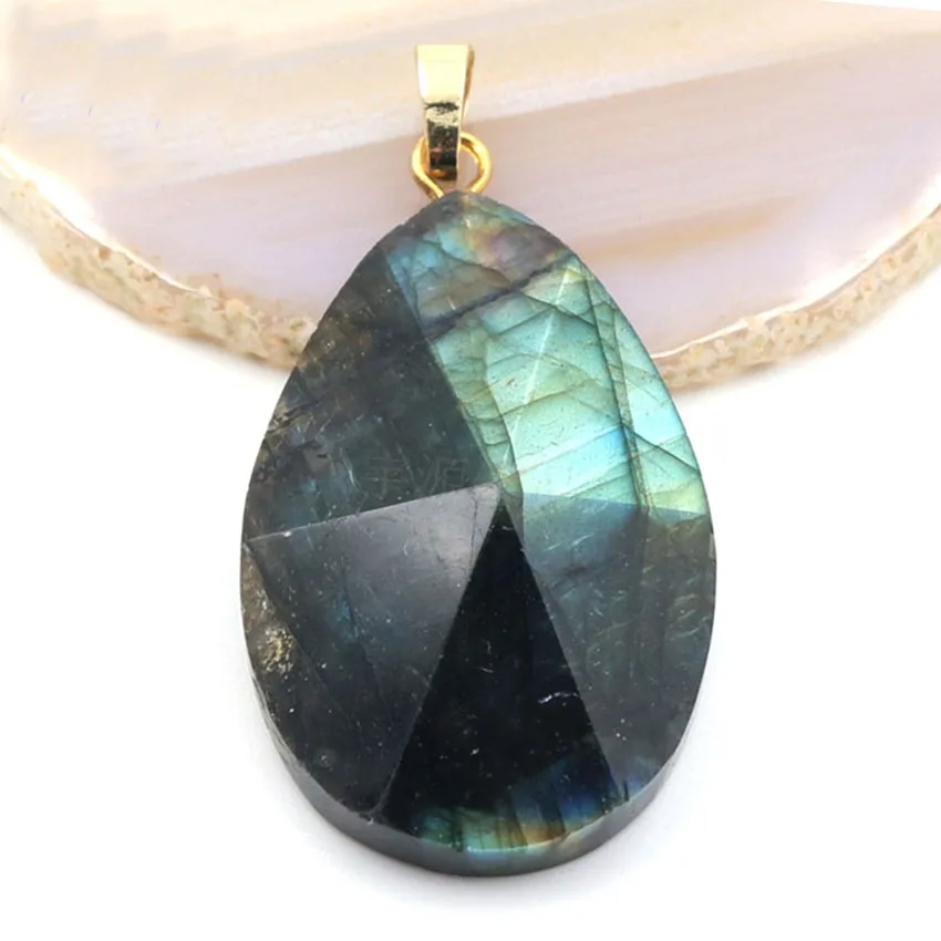 Pyramid Faceted Stone Pendant Necklace For Women Men Natural Lapis Lazuli Yolk Stone Apatite Labradorite Pendant Chain Jewelry