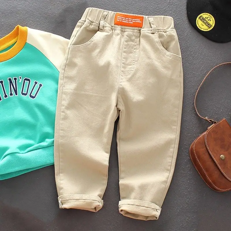 2-7 Y طفل الأطفال رقيقة الكاكي الأبيض الفتيان السراويل القطنية غير رسمية الفتيات الربيع الصيف طفل طفل مستقيم الساق السراويل الطويلة