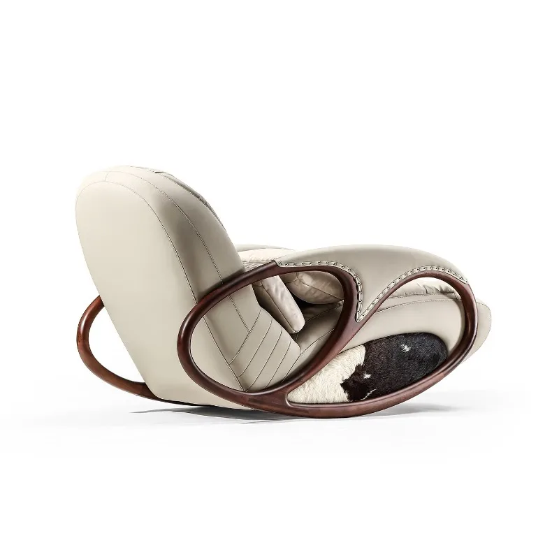 Leather single sofa lazy balcony rocking chair, gold silk sandalwood massage recliner light color