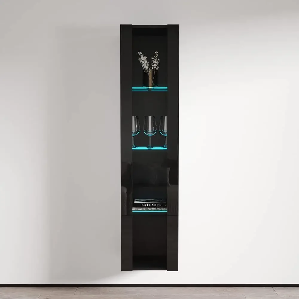 

Wall Mounted Bookcase Cabinet - High Gloss Finish, Modern Floating Storage, 31.5 x 11.8 x 15.7, Black