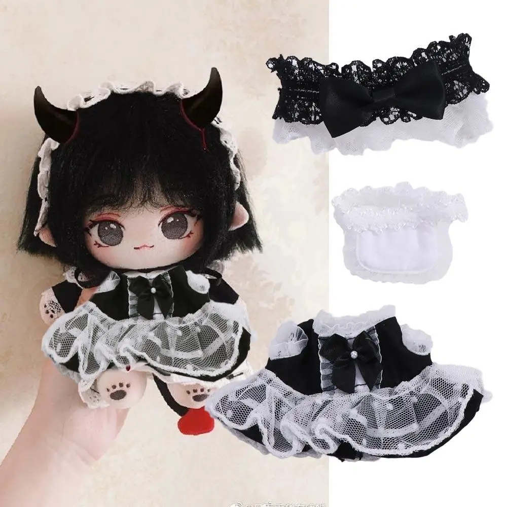 Maid Dress Cotton Doll Maid Skirt Princess Skirt Headwear 10cm Cotton Doll Clothes Apron Dress Up Idol Dolls Dress